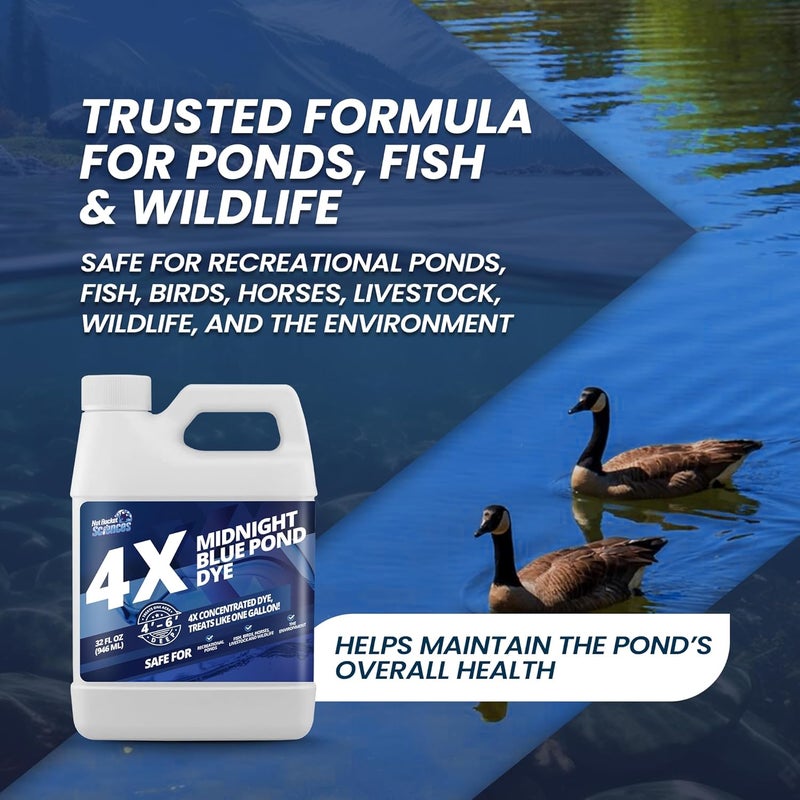 Not Rocket Sciences 32oz Midnight Blue Pond Dye, 4X Concentrate Pond Dye Blue, Dark Natural Looking Aquashade for Beautiful Lake Water, Long-Lasting Colorant, Protects Against Sunlight - Ideal for Fish & Wildlife - Image 3